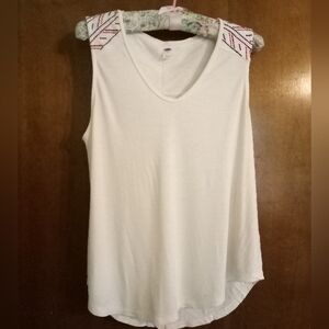Old Navy White Sleeveless Tank Top with  Embroidery